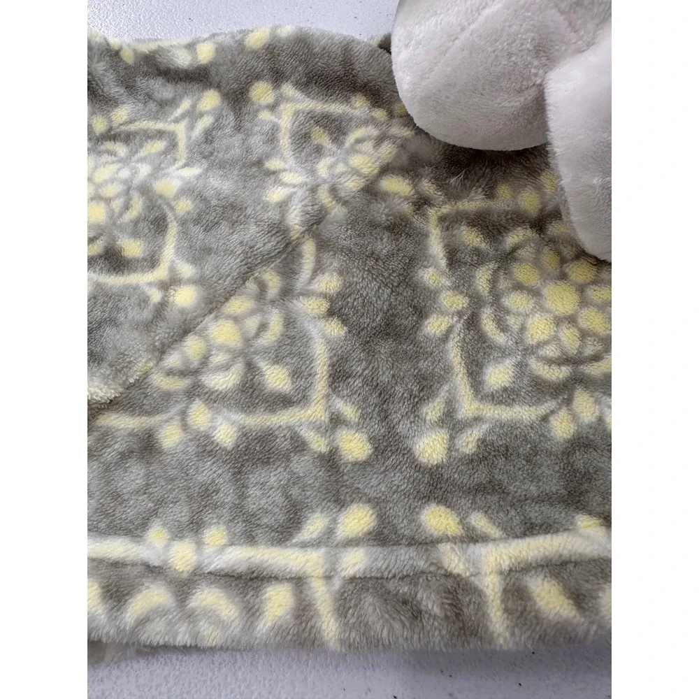 Blankets & Beyond Bunny Lovey Security Blanket Gray Yellow Floral Plush Kids Toy